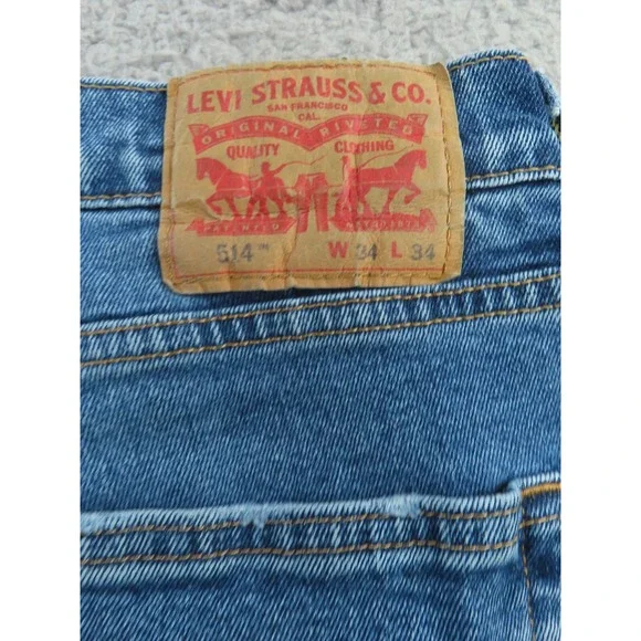 Levis 514 Jeans Mens 34x33 Blue Classic Straight Red Tab Denim Cotton - Picture 6 of 11